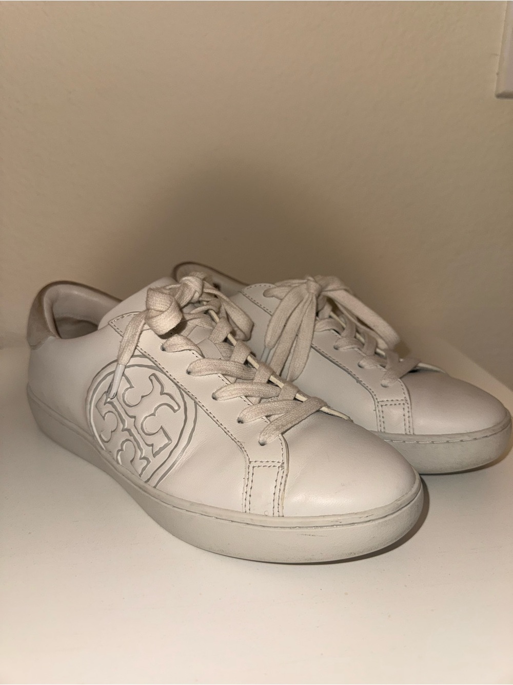Tory Burch White Leather Logo Lace-Up Sneakers